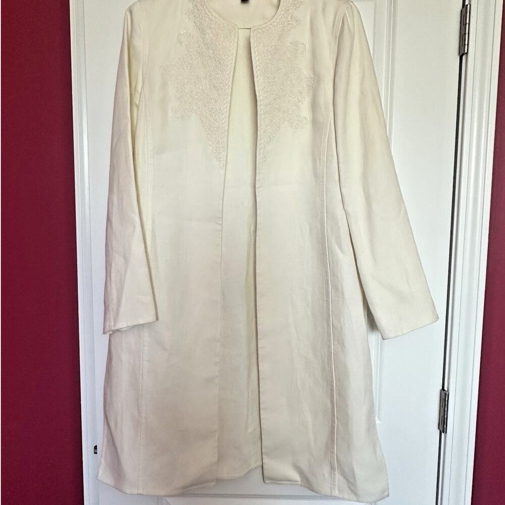 LINDA ALLARD ELLEN TRACY Linen Embroidered Duster Summer Coat Size 10 - Picture 4 of 16